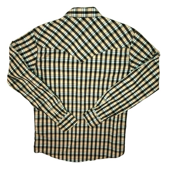 WESTERN PLAID PEARL SNAP SHIRT SIZE S MODERN FIT BROWN TAN COWBOY CINCH MENS - Picture 4 of 4